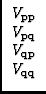 $\displaystyle \begin{array}{c}
{V}_{\rm pp}\\
{V}_{\rm pq}\\
{V}_{\rm qp}\\
{V}_{\rm qq}
\end{array}$