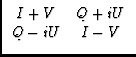 $\displaystyle \begin{array}{cc}
I+V&Q+iU\\
Q-iU&I-V
\end{array}$