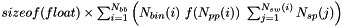 $ sizeof(float) \times \sum_{i=1}^{N_{bb}} \left( N_{bin}(i)~f(N_{pp}(i))~ \sum_{j=1}^{N_{sw}(i)} N_{sp}(j) \right) $